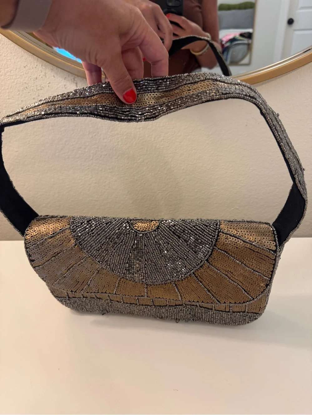 12th Tribe Black, Gold and Silver Beaded Shoulder Bag NWT
